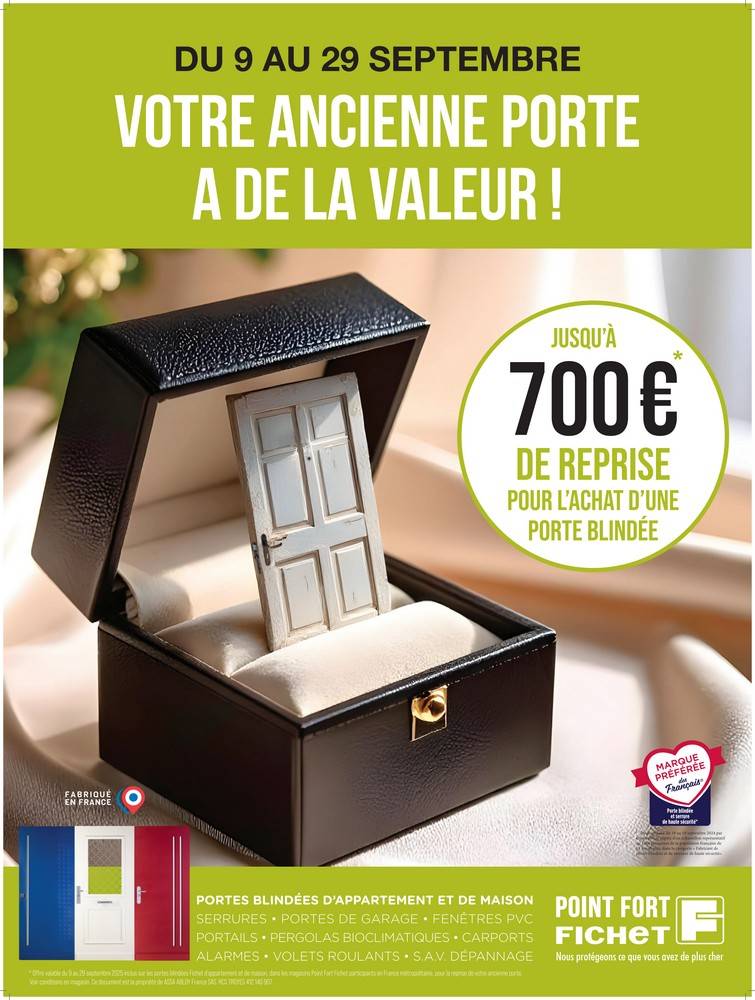 Opération reprise Fichet, promotion sur toutes les portes Fichet du 9 au 29 septembre 2025