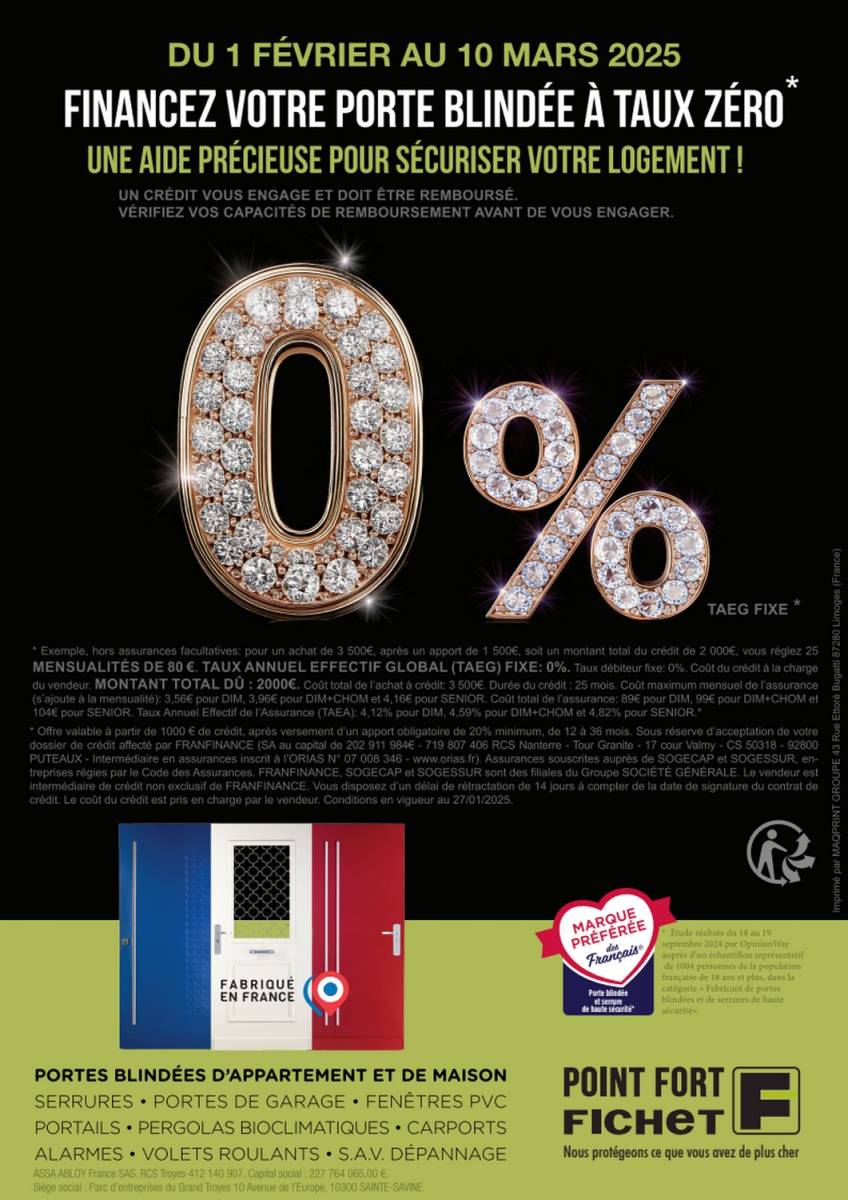 Financement offert sur les portes Fichet du 1er février au 10 mars 2025